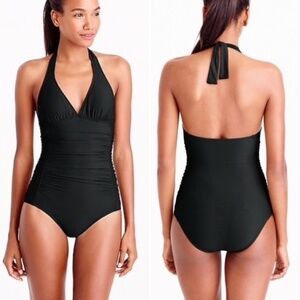 JCREW WOMENS BLACK SWIM ONE PIECE RUCHED SIDE SWIMSUIT SIZE 2 BEACH HALTER